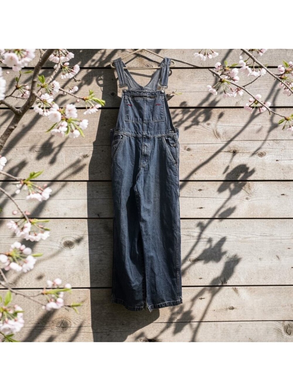 90s Vintage Genuine Dungarees Denim Overall Cargo Carpenter Medium Y2K Wide Leg